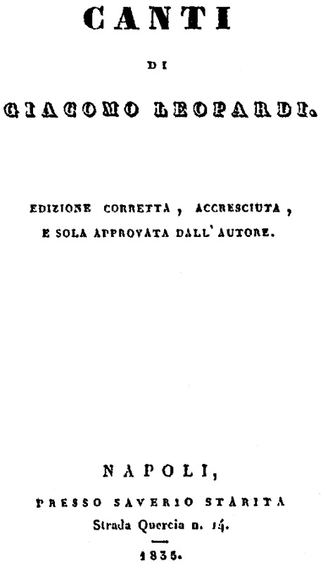 L'ultima edizione dei canti pubblicata da Leopardi - 1835