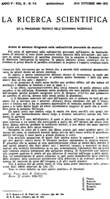 La scoperta dei neutroni lenti - 1934