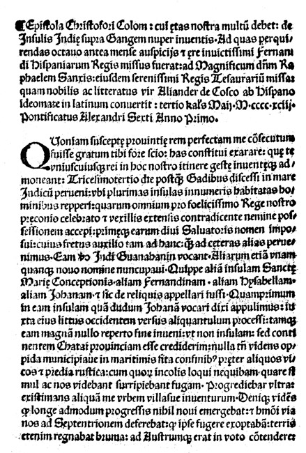 La prima relazione del primo viaggio di Colombo - 1493